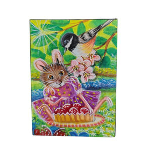 Aeco Original Art Card Painting Signed by artist n. Gem? Cute mouse and bird